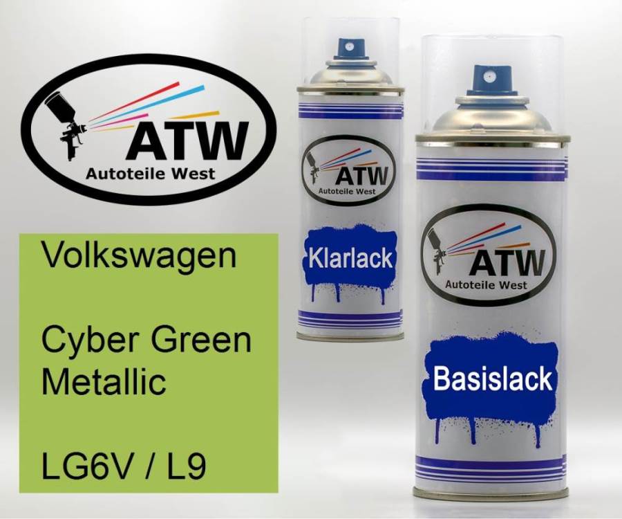 Volkswagen, Cyber Green Metallic, LG6V / L9: 400ml Sprühdose + 400ml Klarlack - Set, von ATW Autoteile West.